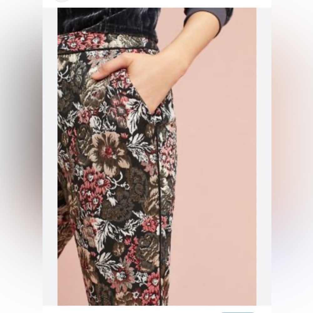Anthropologie Maeve Jacquard Metallic Slim Trousers - Picture 2 of 11